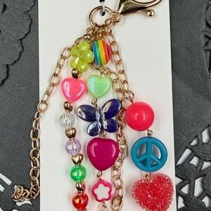 Leith Colorful Y2K Charm Bag Charm Keychain Retro Hearts Butterfly Peace NWT
